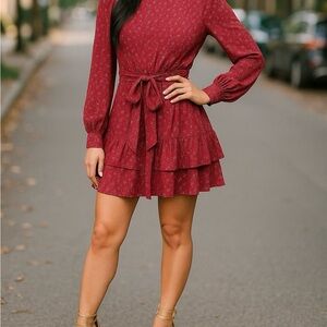 Elegant Red Long-Sleeve Dress